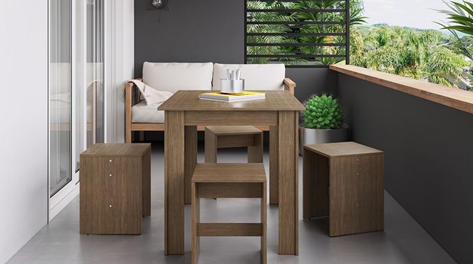 Mesa Fixa com Banqueta Ameixa Negra- Mesa L: 1000 P: 700 A: 750 - Banqueta: L: 350 P: 350  A: 455